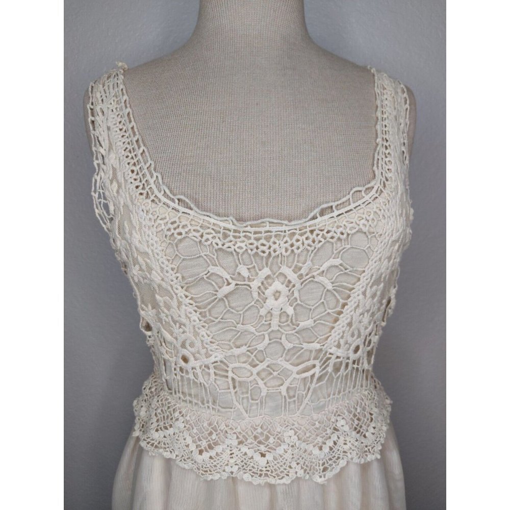 Love Fire Junior Womens Large Lace Dress Off White Beige Halter Lace Sleeveless - Picture 10 of 14